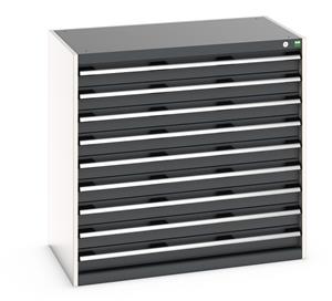 Bott Cubio drawer cabinet with overall dimensions of 1050mm wide x 650mm deep x 1000mm high Cabinet consists of 9 x 100mm high drawers 100% extension drawer with internal dimensions of 925mm wide x 525mm deep. The drawers have a U.D.L of 75kg... Bott Drawer Cabinets 1050 x 650 installed in your Engineering Department